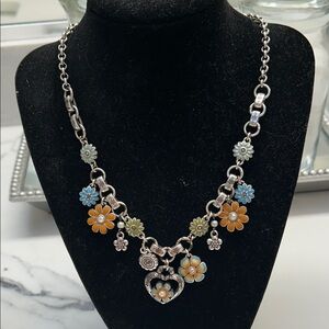 Brighton Silver Necklace with Colorful Floral Charms
